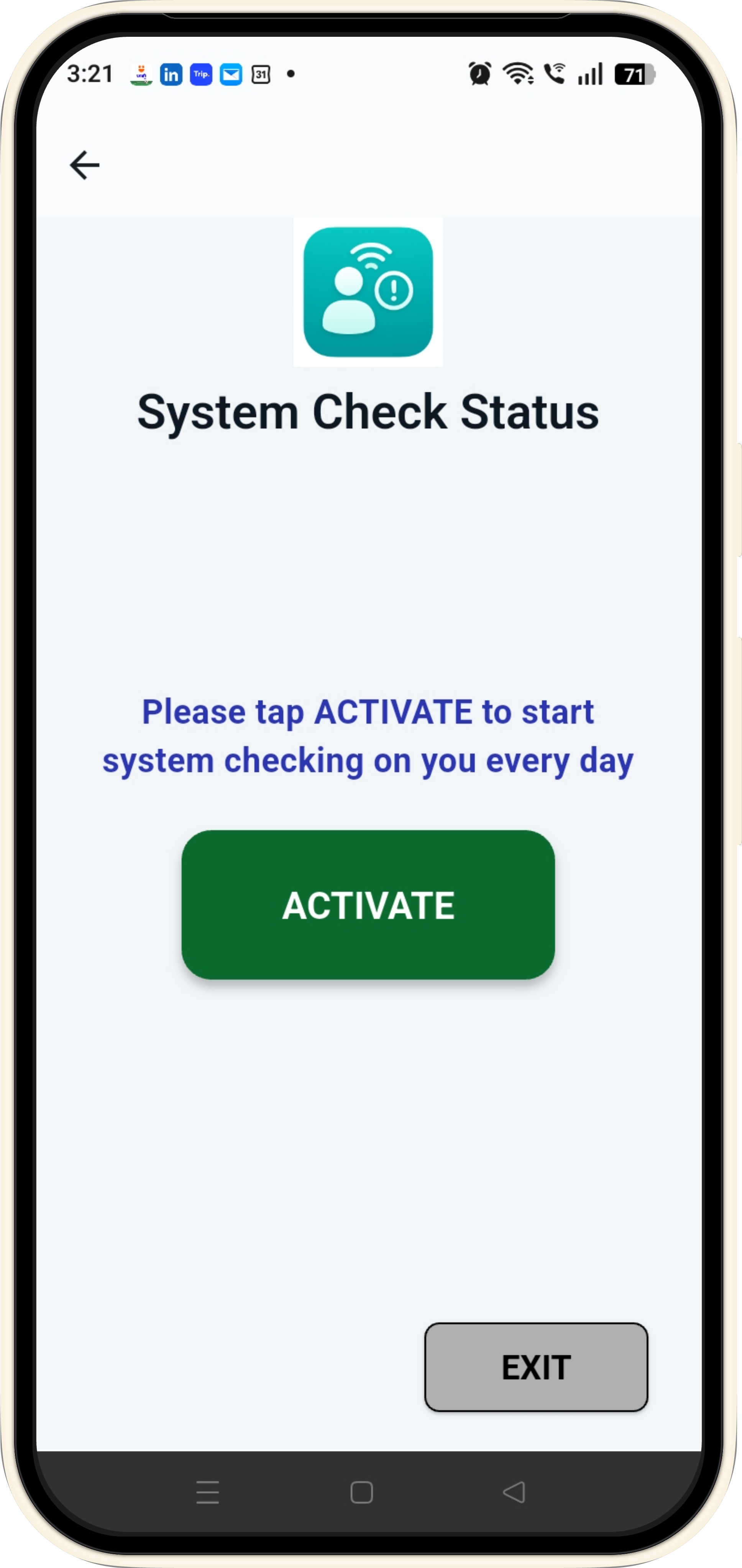 Check-On-Me activate and deactivate screen