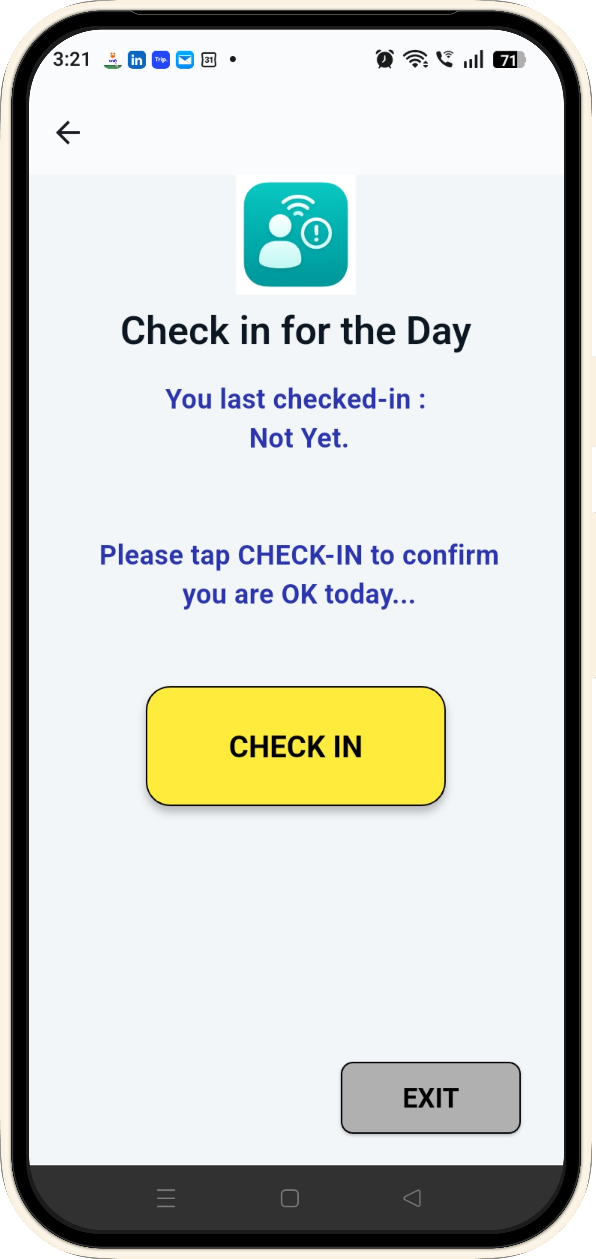 Check-On-Me check-in screen