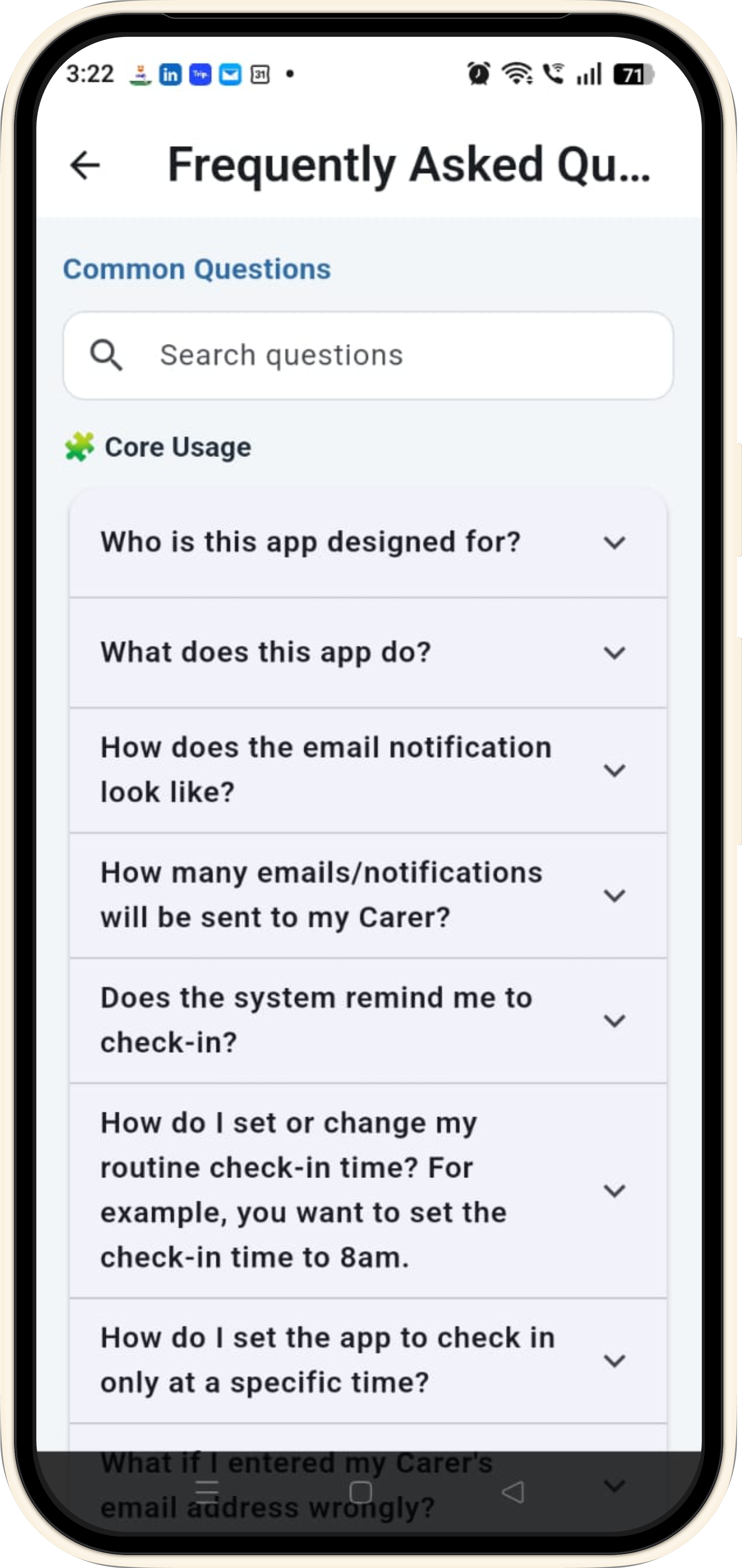 Check-On-Me frequently asked questions page